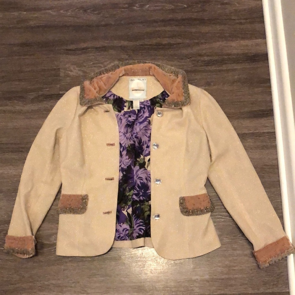 Tracy Reese Ornate Bling Metallic Accent Blazer/Jacket w/Velvet Collar